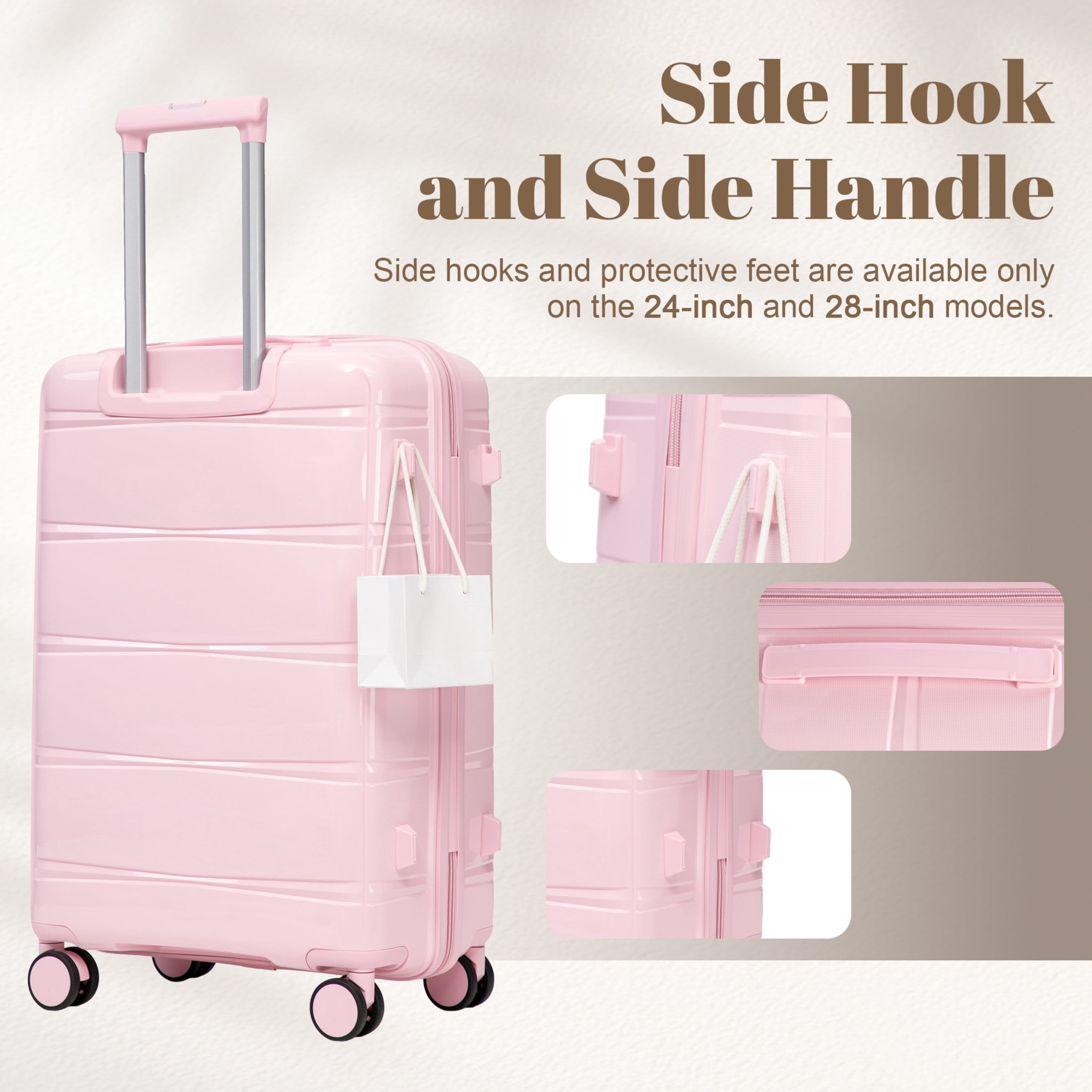 GDF Studio 3-Piece 20"/24"/28" PP Hardshell Travel Luggage Set with Spinner Wheels & Combination Lock, Pink