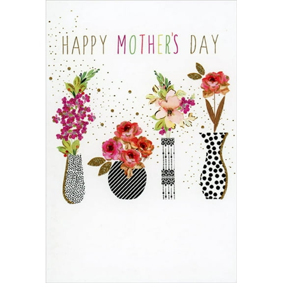 Pictura Flowers in Four Black and White Vases Mother's Day Card from Us