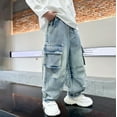 thumbnail image 4 of TBWNWG Boys Jeans,Boys Cargo Baggy Pants Elastic Waist Wide Leg Jeans Casual Demin Pants with Pockets,Sizes 4-5 Years, 4 of 7