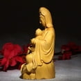 thumbnail image 3 of JONJUMP Wood Buddha Cuddle The Baby Guan Yin Statue Wooden Bouddha Carving Craft Sculpture Home Decoration, 3 of 4