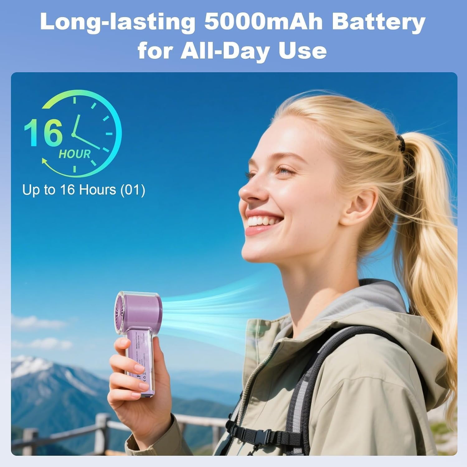 Handheld Turbo Fan with Ice Cooler, Transparent Design, Dual Airflow, 5000mAh Rechargeable Battery, 6-Speed