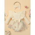 thumbnail image 2 of Lnzyyephy Infant Girl Rompers Dress Rib Knit Butterfly Flower Embroidery Skirt Hem Jumpsuits Newborn Clothes Bodysuits with Headband, 2 of 9