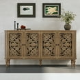 thumbnail image 3 of HLR 63"W Mid Century Accent Cabinets, Sideboards Buffets Cabinet with 4 Doors Storage for Dining Room, Brown, 3 of 9
