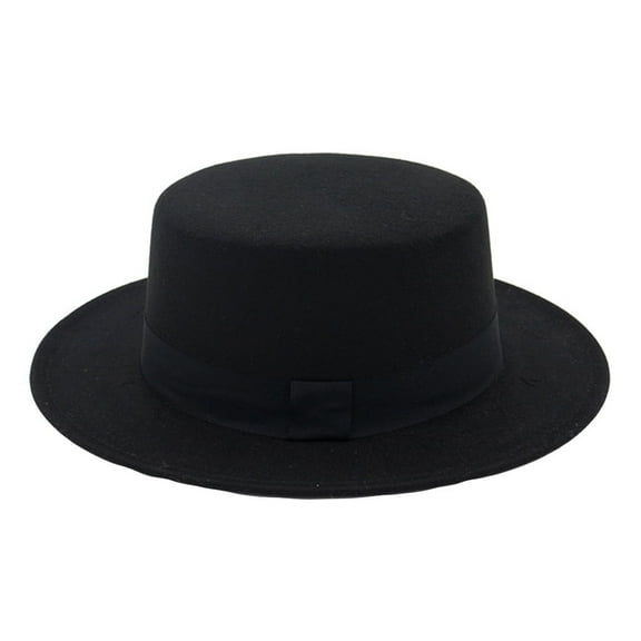 Clearance! Baberdicy Womens Wide Wool Flat Top Fedora Hat Party Church Hats Cap Black