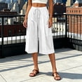 thumbnail image 5 of Miluxas Women's Plus Size Wide Leg Capri Pants High Waist Drawstring Business Casual Loose Cropped Culottes with Pockets Lightweight Breathable White, 5 of 6