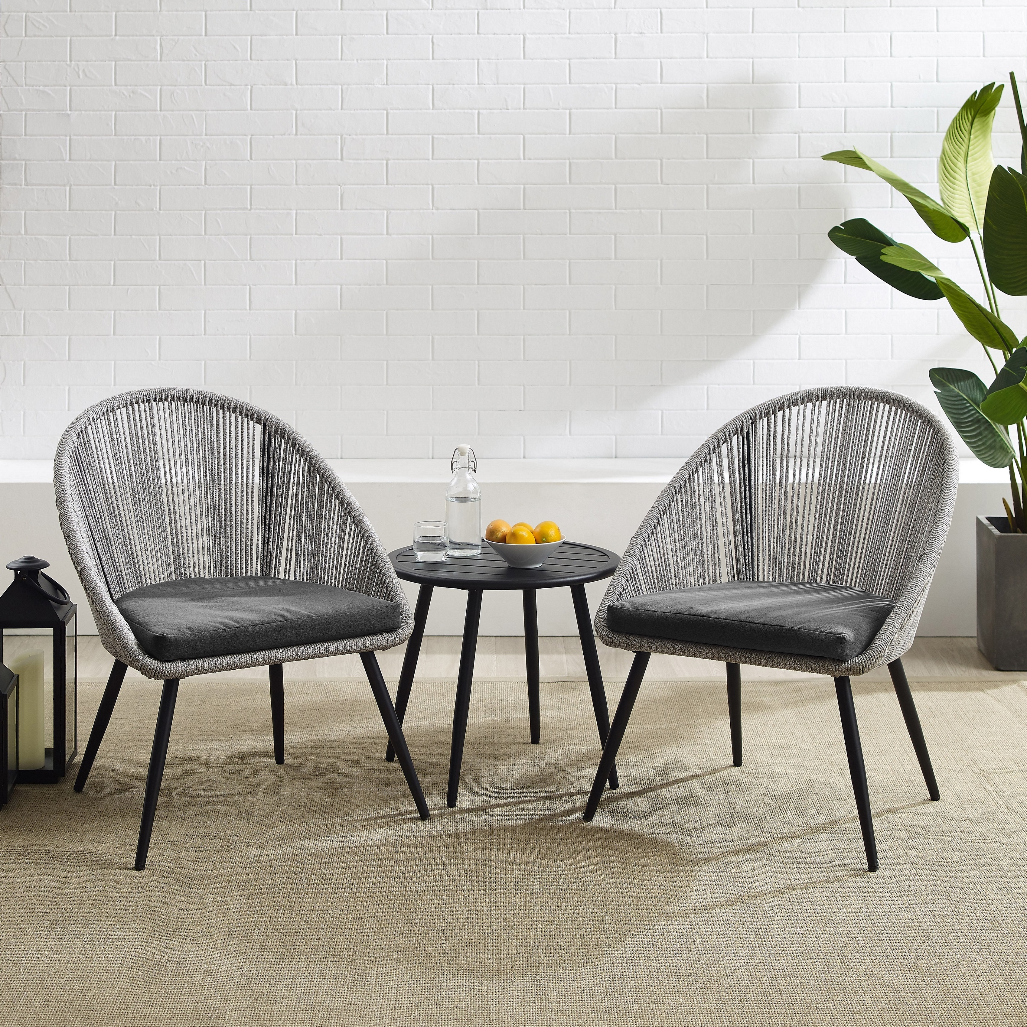 Crosley Furniture Aspen 3Pc Outdoor Rope Chair Set Gray/Matte Black - Side Table & 2 Chairs - image 2 of 17