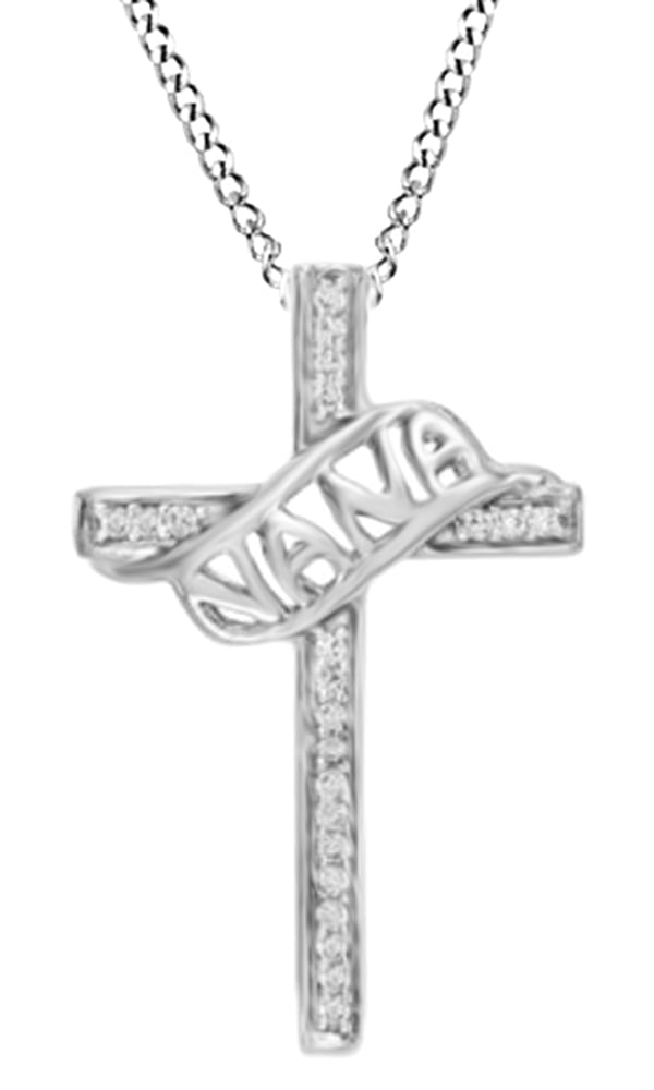 Natural Diamond Accent Cross Pendant Necklace in 14K Gold Over Sterling Silver