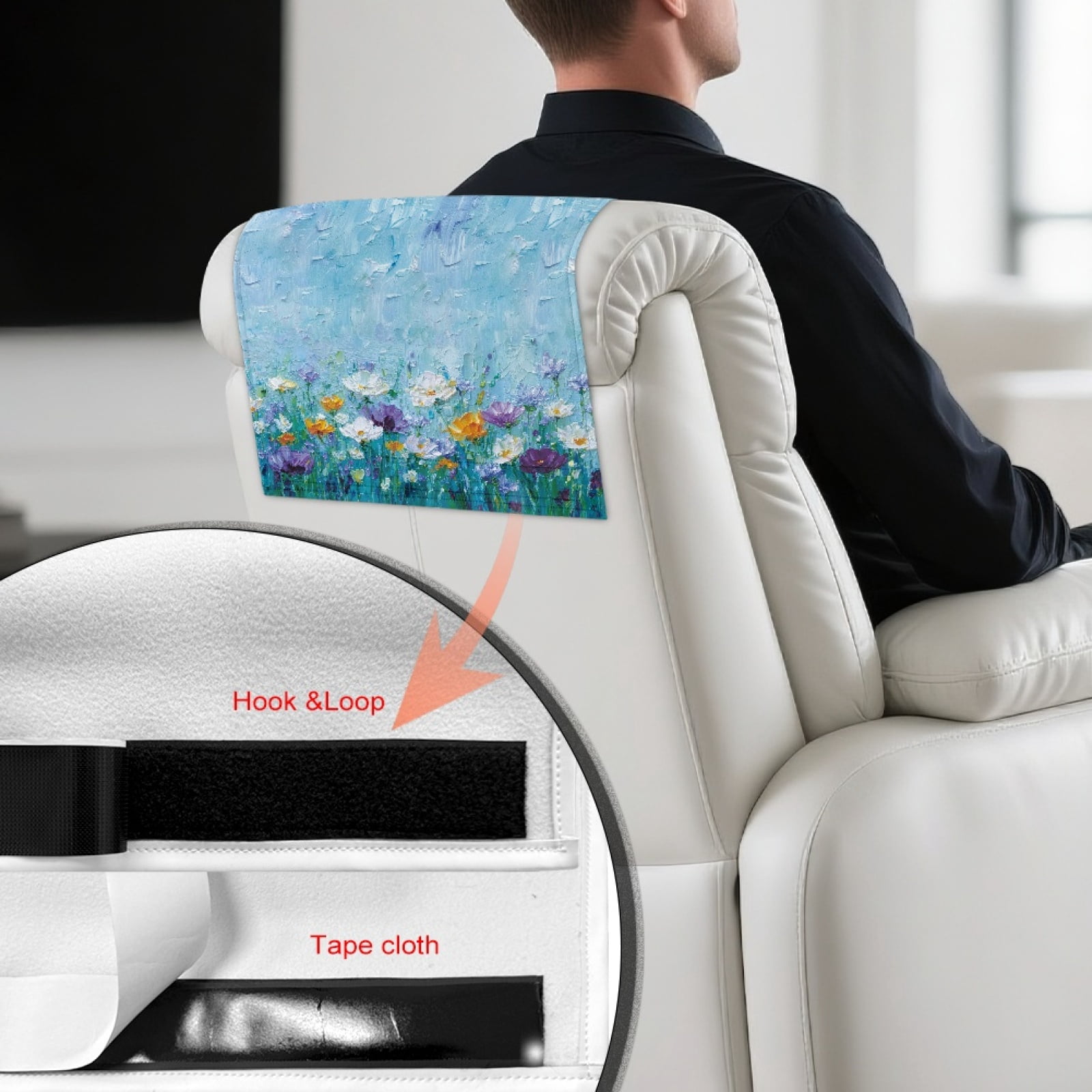 Xixirimido Blue Paint Daisy Flower Pattern Headrest Cover for Recliner Chair Recliner Headrest Protector Couch Head Rest Covers Chair Head Cover for Sofa Furniture Protectors, 2Pcs
