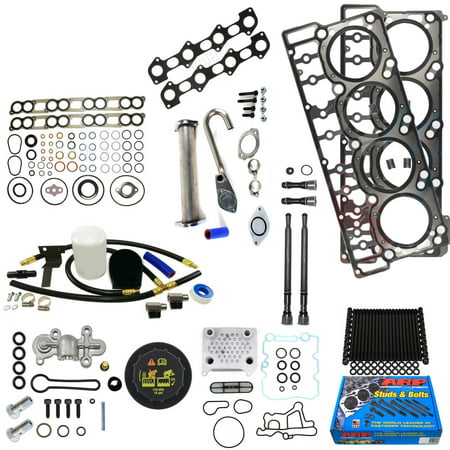 Ford 6.0L 6.0 Powerstroke Kit - 2006-2010 - ARP Studs 20MM Head Gaskets Oil Cooler Stand Pipes Coolant Filtration Kit Cap Blue Spring Intake and Exhaust Gaskets