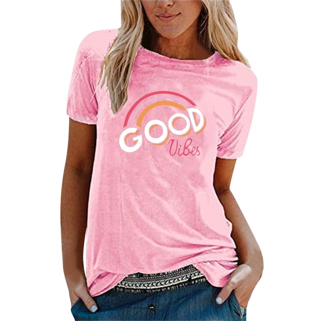 Cathalem Hauts Courts pour Femmes T-Shirts à Manches Courtes Printemps 2024 Pull Décontracté, Rose L