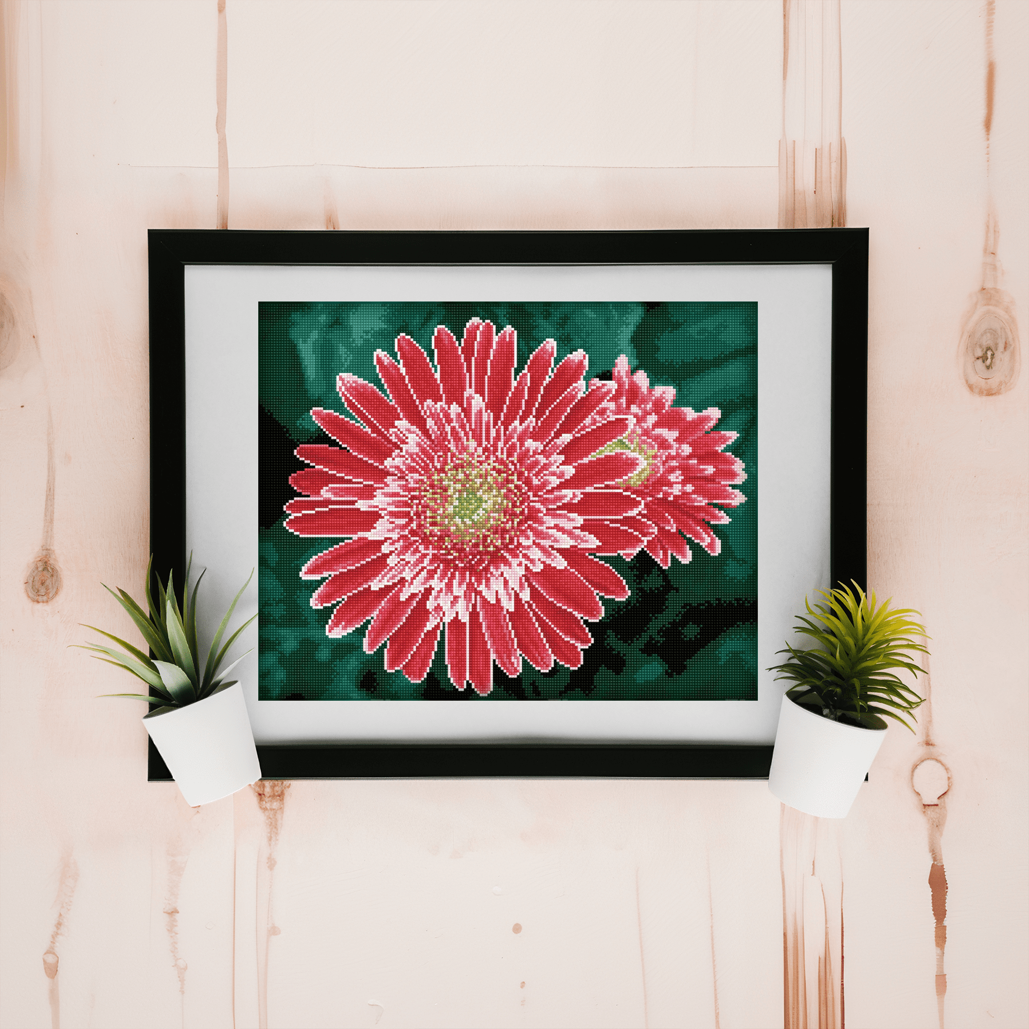 Diamond Dotz Pink Gerberas  - Pre-Framed Kit  Flower Diamond Painting Kits for Adults - Diamond Art Kits a Relaxing Creative Craft Kit with Dotz Gems 19.7"x15.7"