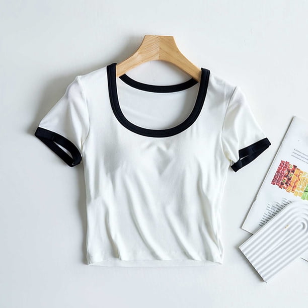 Pijama de manga corta para mujer, de verano, ligero y transpirable, con almohadillas para el pecho y camisetas de manga corta. Pijama de poliéster para mujer.