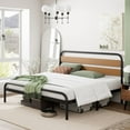 thumbnail image 3 of Homhougo King Size Platform Bed Frame with Wood Headboard, Heavy Duty Metal Slat Support, Noise Free Design Mattress Foundation, Easy Installation, Light Brown, 3 of 10