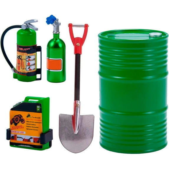 LINLIN 1/10 RC Crawler Decoration Simulated Mini Oil Drum Fuel Tank Nitrogen Cylinder Fire Extinguisher Shovel for 1:10 RC Car Traxxas TRX-4 TRX6 Axial SCX10 Vehicle Parts