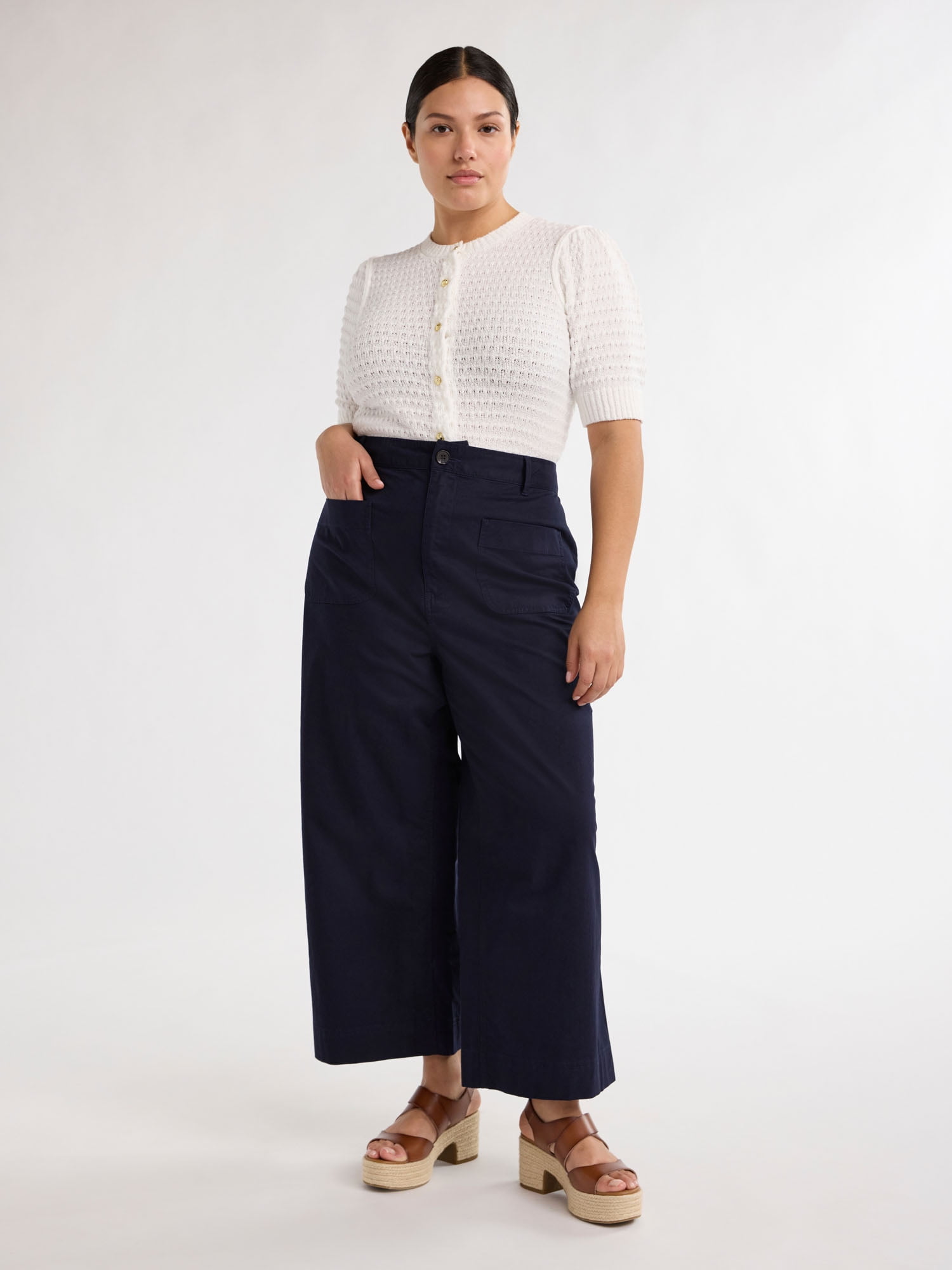 Free Assembly Women's and Women's Plus High Rise Cropped Wide Leg Pants, 26” Inseam, Sizes XS- 4X
