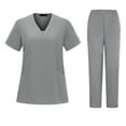 thumbnail image 2 of WULMLEO Womens Scrub Sets 2 Piece V Neck Soft Comfortable Scrubs Outfits Medical Short Sleeve Trendy Nurse Uniform Shirts and Joggers Petite Fashion Stretch Nursing Workwear Gray M, 2 of 4