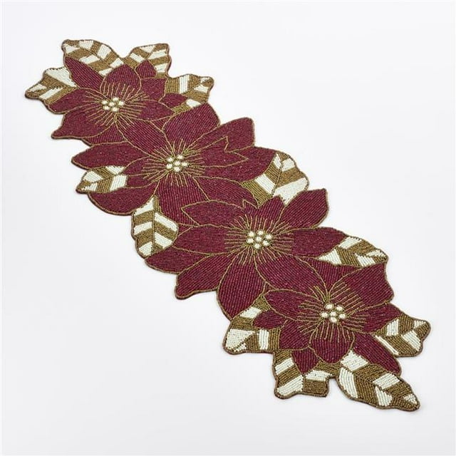 Saro Lifestyle 5823.R15 Set de Table en Poinsettia Perlé de 15 Po&44; Rouge - Lot de 4