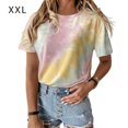 thumbnail image 1 of Camiseta de mujer Cuello redondo Manga corta Tie-dye Printed Casual Top, Caqui, XXL kenally  AP000470-27, 1 of 7