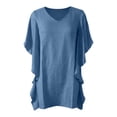 thumbnail image 4 of DHFJKG Summer Dresses Women Batwing Short Sleeve Solid Color Loose Fit V Neck Tunic Mini Dress Casual Daily Wear Stylish Dresses, 4 of 4