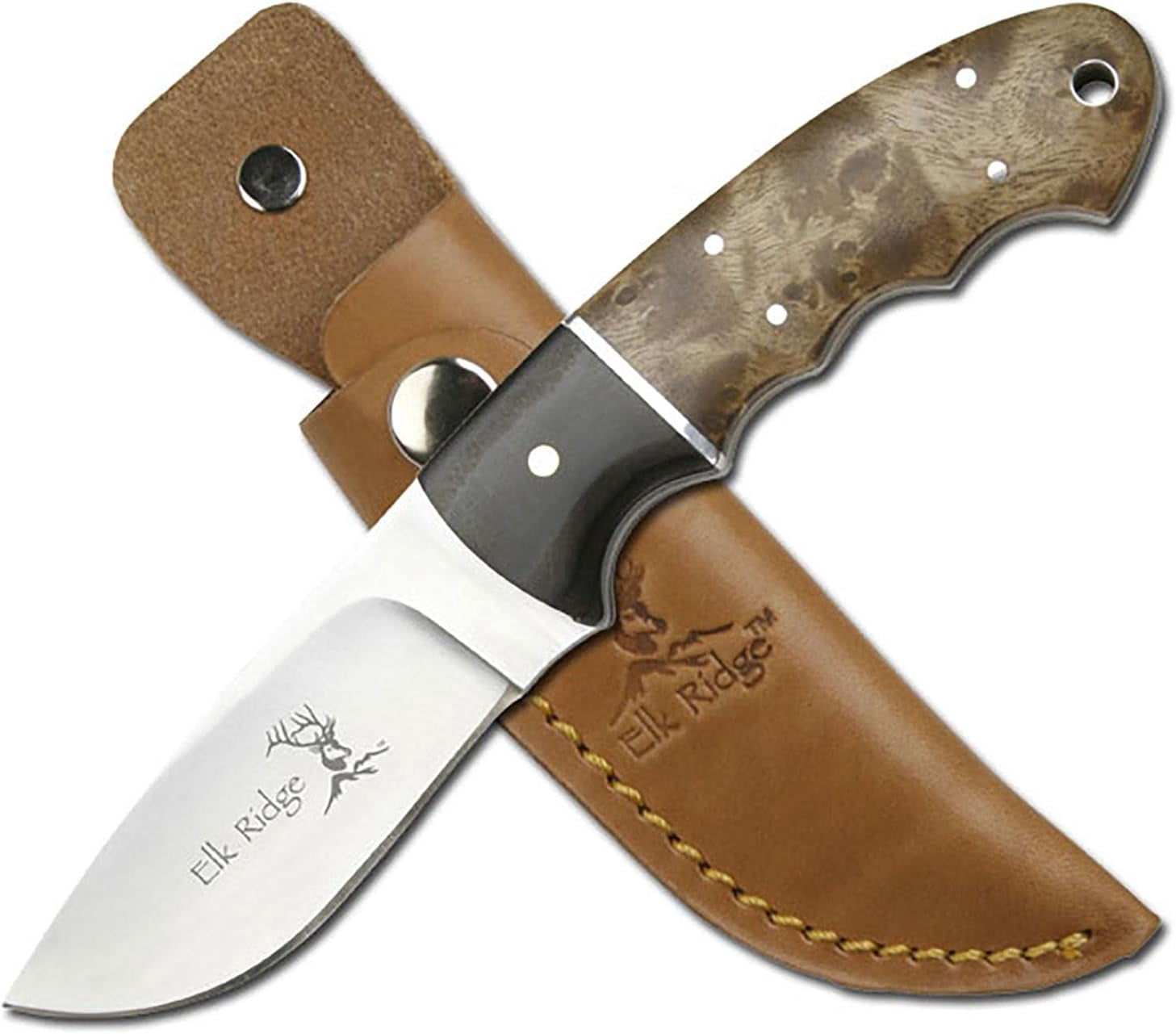 Elk Ridge ER-128 Fixed Blade Knife - 4.25" 3Cr13 Stainless Steel Drop Point Blade, Wood Handle, Full Tang Outdoor Hunting Survival Tactical Knife