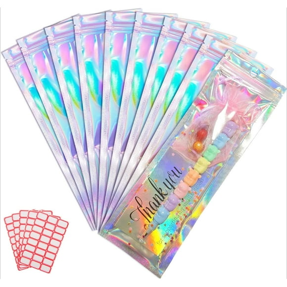200 Pack Mylar Bags, 2.7'' x 8.5" Resealable Bags, Foil Bags, Mylar Holographic Bags with Clear Window, Resealable Bags Smell Proof Bags, Zipper Foil Bags