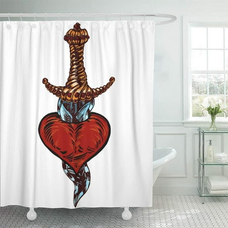 Knife Through Heart - KSADK Detailed of Old Curved Dagger Knife Piercing Through Heart Graphic School Shower Curtain 66x72 inch