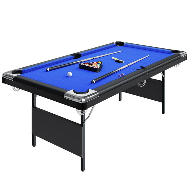 BeesClover 6Ft/7Ft Portable Pool Table, Adults Folding Billiards Tables, Outdoor Pool Table for Family Game Room, Adult Rrec Room, Basements, Man Cave or Garage