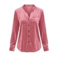 thumbnail image 6 of ClodeEU Women's Velvet V Neck Button Down Long Sleeve Shirt,Casual Slim Blouse ,Women's Plus S, 6 of 6