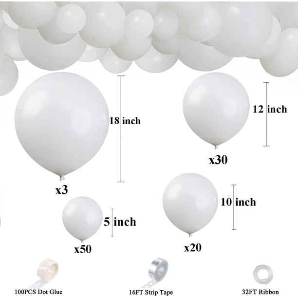 Htooq 106pcs White Balloon Garland Arch Kit 5” 10” 12” 18 Inch Different Sizes Matte White Latex Party Helium Balloons Set With Balloon Strip For Wedd