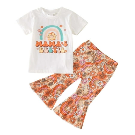 

Toddler Girls Outfits Short Sleeve Mother S Day Letter T Shirt Pullover Tops Bell Bottoms Floral Pants Kids Outfits
