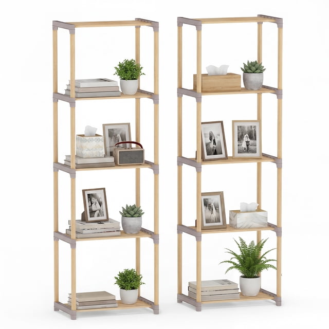 Gymax 2PCS 5-Tier Bookshelf w/Open Shelves Freestanding Storage Organizer for Home