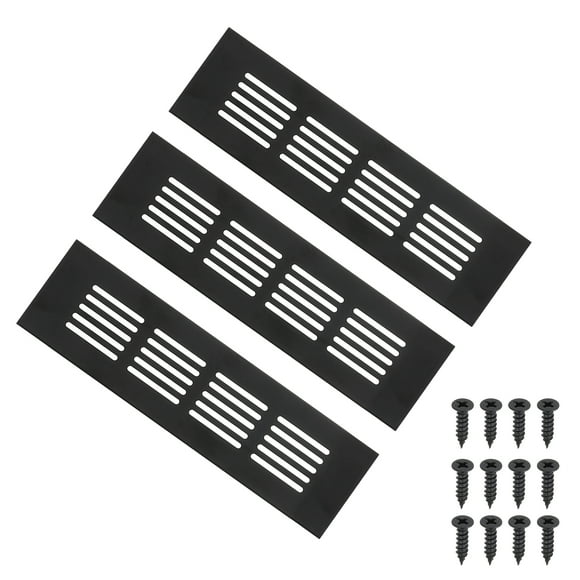 Unique Bargains 8"x2" Rectangle Air Vent Cover 3pcs Door Grille Ventilation Cover Louvered with Screws for Cabinet Black