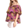 thumbnail image 4 of Sakkas Imani Colorful Wax African Ankara Dutch Off-shoulder Blouse Top Gorgeous - Pink/Ocelli - One Size Regular, 4 of 5