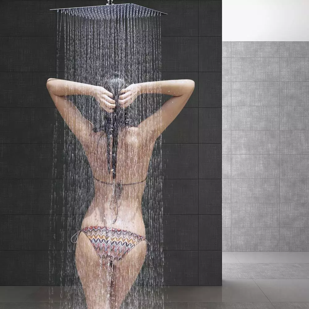 Zovajonia  12" Square Stainless Steel Rain Shower Head Large Brushed Nickel High Pressure