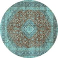 thumbnail image 1 of Ahgly Company Indoor Round Medallion Light Blue Traditional Area Rugs, 8' Round, 1 of 4