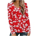 thumbnail image 2 of Ailaofu Long Sleeve Shirts for Women Fall Fashion Basic Trendy V-neck Floral Printed Casual Tops, 2 of 5