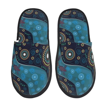 

Qekee Bohemian Turtle print Slippers for Women and Men Fluffy Cute Cozy House Slipper Funny Furry Bedroom Slippers for Women Indoor -Large