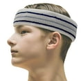 thumbnail image 4 of COUVER Premium Tennis Style Standard Size Sweatband Headband Wristbands Set - White / Navy / Light Blue lines, 4 of 11