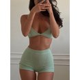 thumbnail image 2 of Women's Green Sports Bra and High Waist Shorts Set, Two Piece Yoga Workout Outfit, 2 of 6