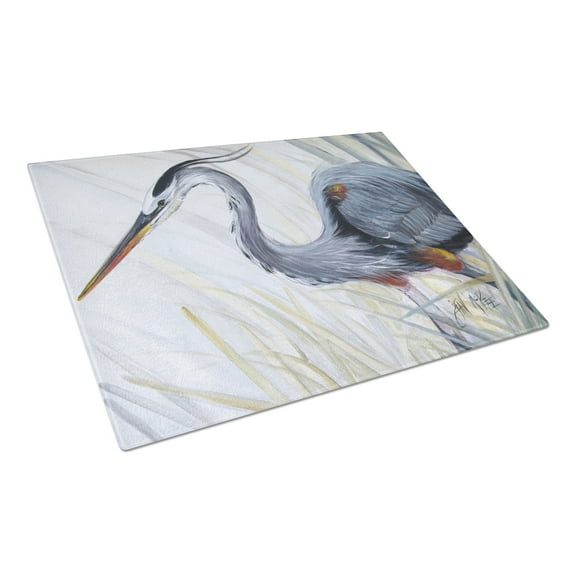 Caroline's Treasures Blue Heron Frog hunting Glass Cutting Board Large
