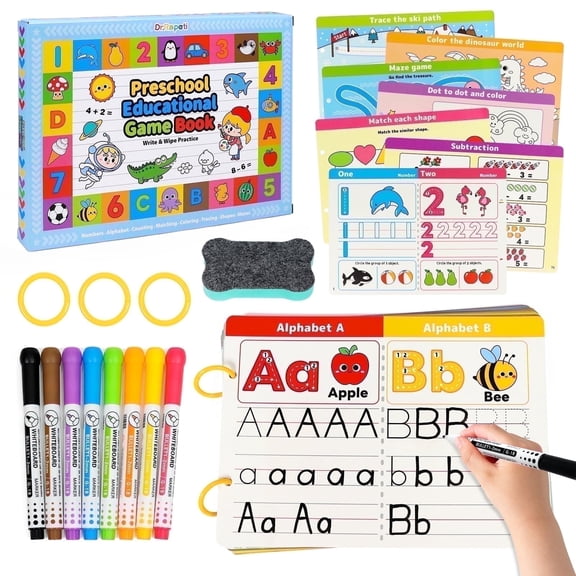 Dr.Rapeti 58 Pages Busy Book, Workbook, Montessori Learning Toys, Preschool Learning Activities