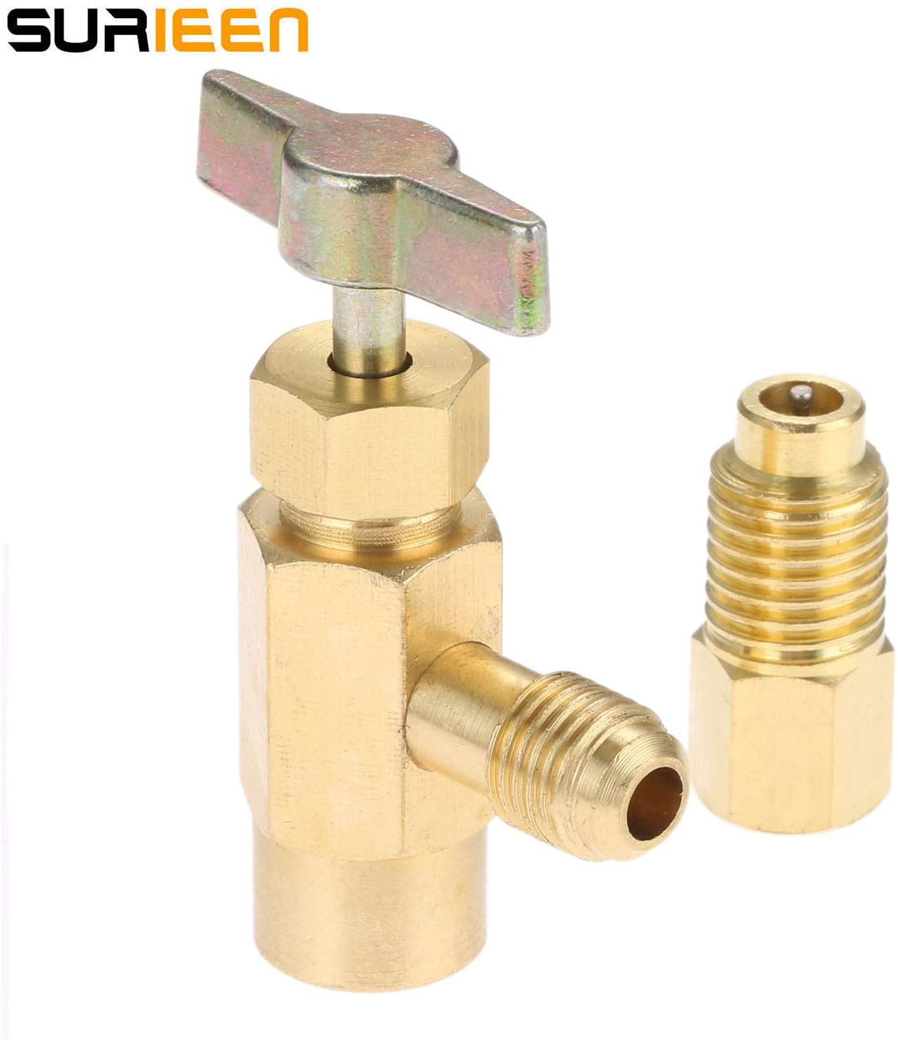 F-1/4 SAE 1/2 Acme LH Thread Valve Tool Bottle Opener with F-1/4 SAE to M-1/2 Acme Connector Adapter for R134a R12 R22 Charging Hose SURIEEN R1234yf Self-Sealing Can Tap Depressor 