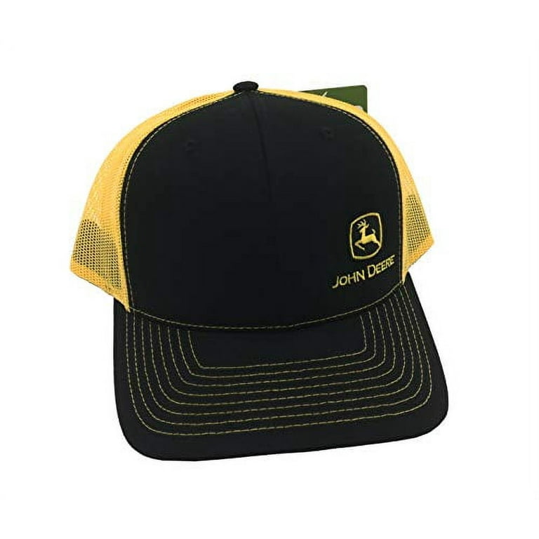 NEW John Deere Gray Cap Yellow Mesh Black Visor Cap Structured