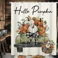 thumbnail image 4 of 4 Pcs Fall Pumpkin Shower Curtain Sets 72" Autumn Farmhouse Bathroom Curtain with 12 Hooks Non Slip Rug Toilet Lid Cover and Bath Waterproof Mat Thanksgiving Harvest Home Decor (Vintage), 4 of 7