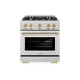 thumbnail image 2 of ZLINE Autograph Edition 30 in. 4.2 cu. ft. Dual Fuel Range with 4 Burner Gas Cooktop and Electric Convection Oven in DuraSnow Stainless Steel with Polished Gold Accents (HDRSZ-30-G), 2 of 2