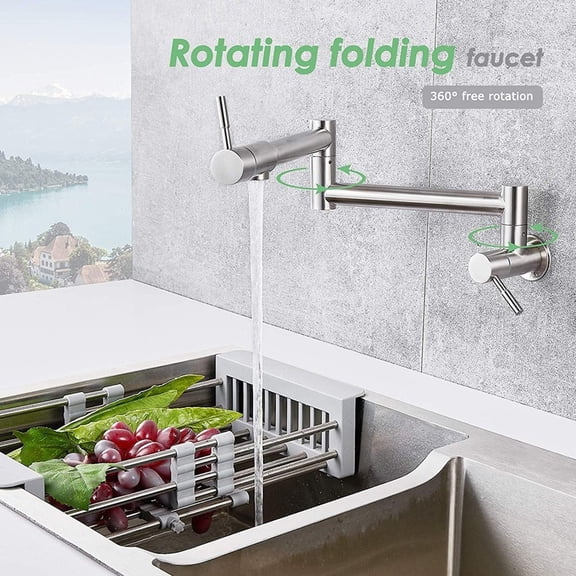 BCLONG Foldable Brass Wall Mounted Kitchen Faucet Pot Filler Faucet Swivel Folding