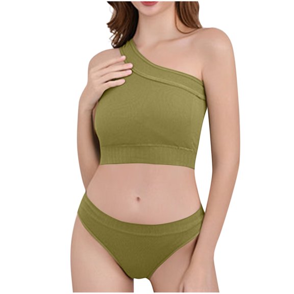 purcolt Women's Sports Set One Shoulder No Underwire Full Coverage Bras High Waisted Bikini Set Two Piece Tummy Control Full Coverage Bathing Suits