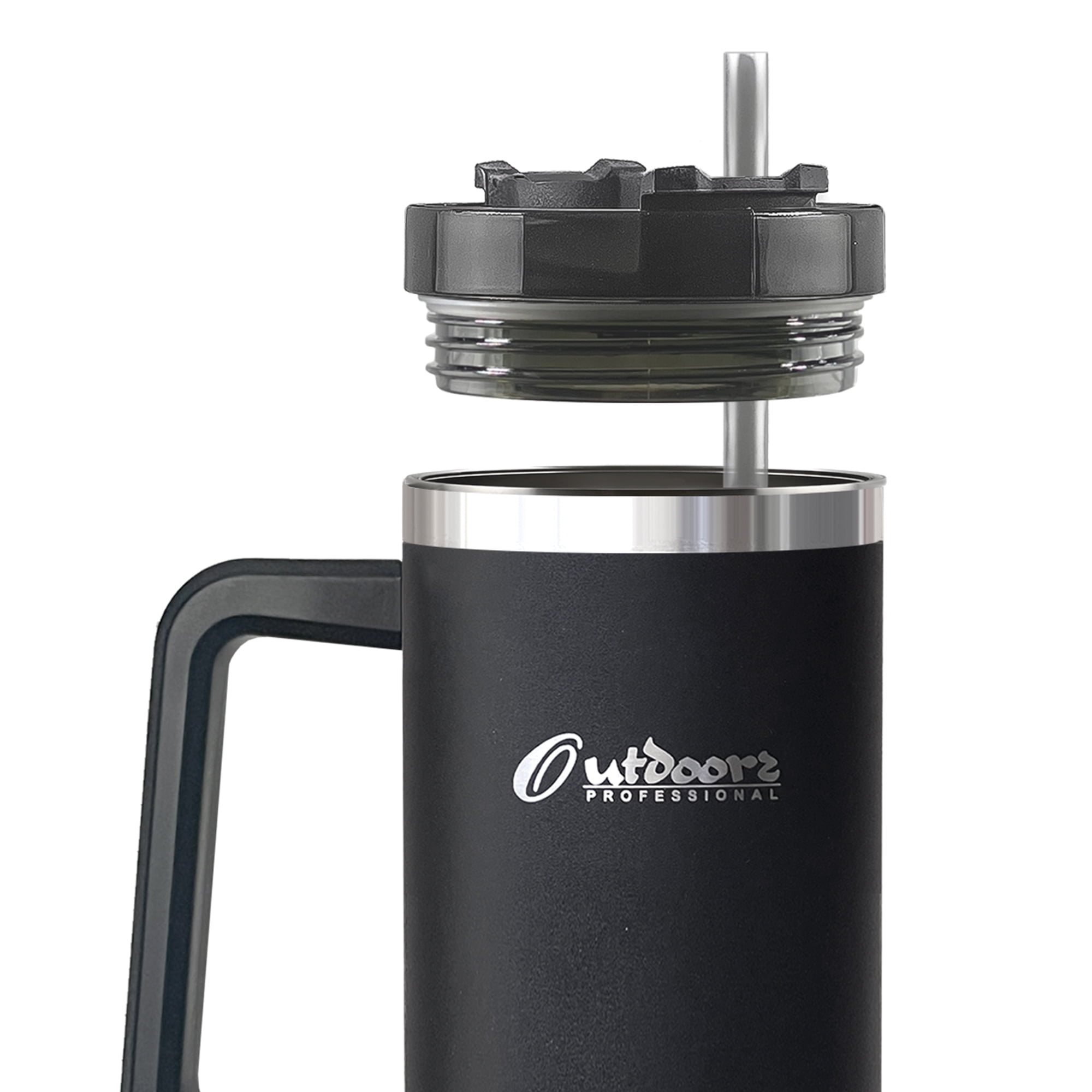 Outdoors Professional 40-oz. Stainless Steel Double-Walled Insulated Tumbler with Straw (Black)