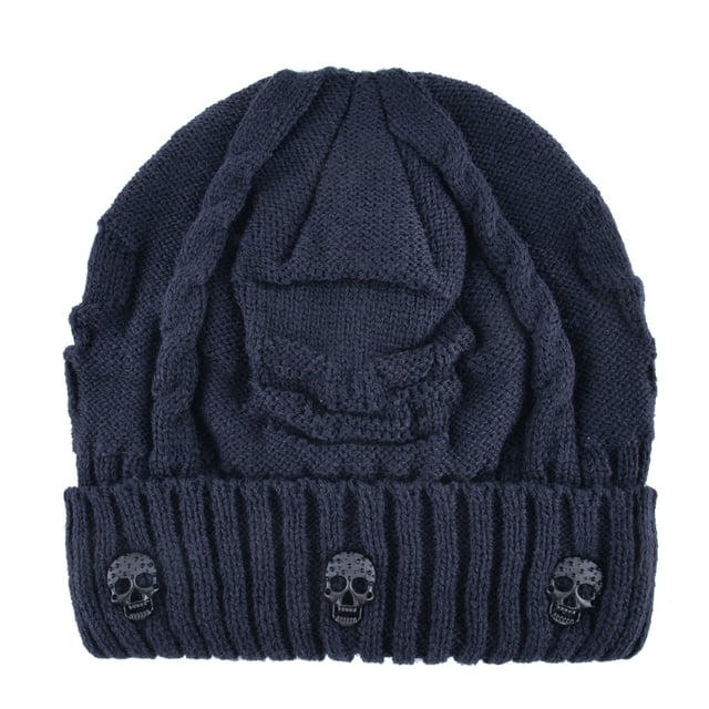 Mens Skullies Winter Hat Beanies Knitted Wool Hip Hop Stocking Hat Plus Velvet Rasta Cap Skull Bonnet Hats For Men Blue