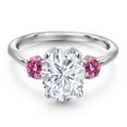 thumbnail image 3 of Gem Stone King 925 Sterling Silver Pink Moissanite Ring Set with Oval Moissanite (3.46 Cttw), 3 of 7